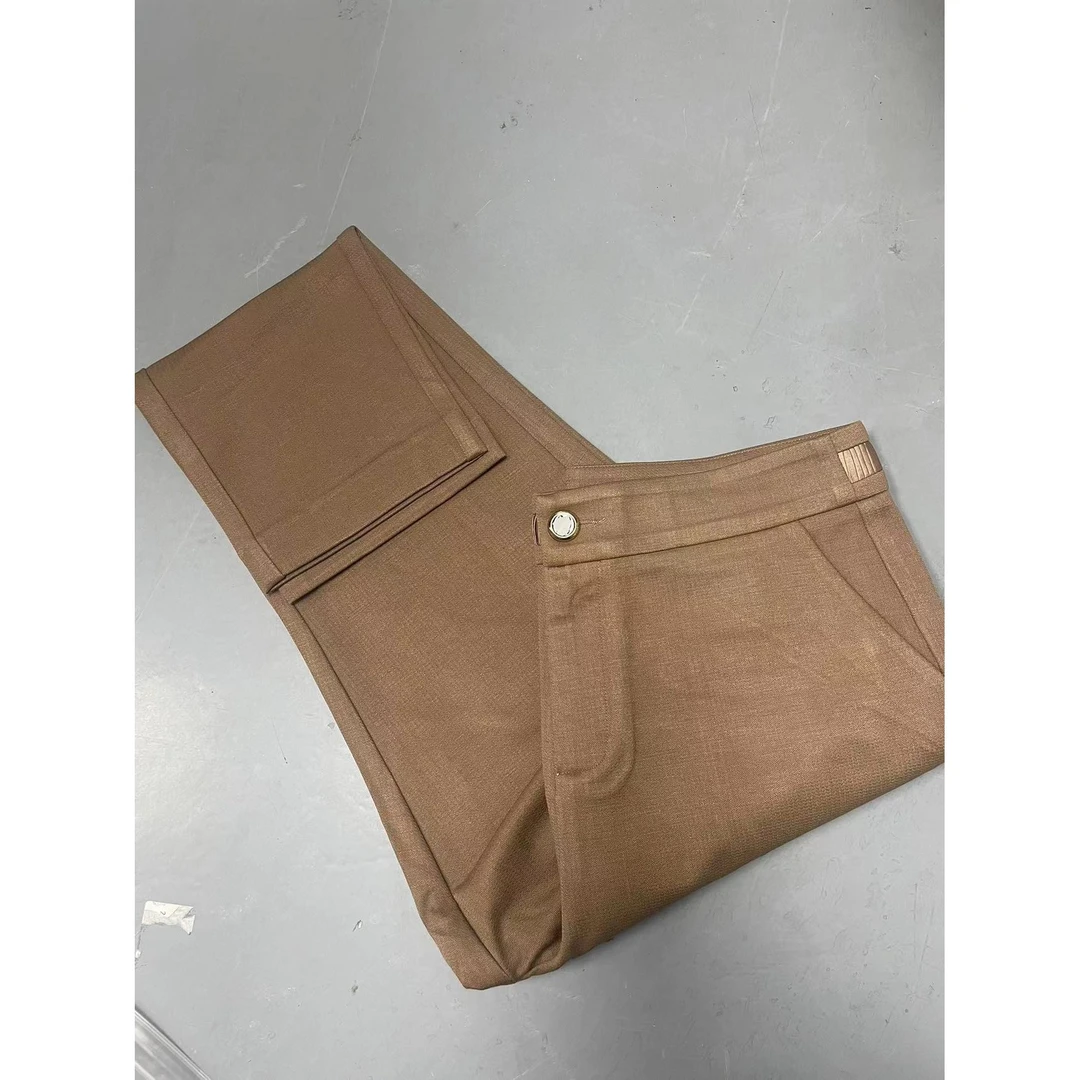 【南油玲姐】卡其色腰头拼色休闲裤33018