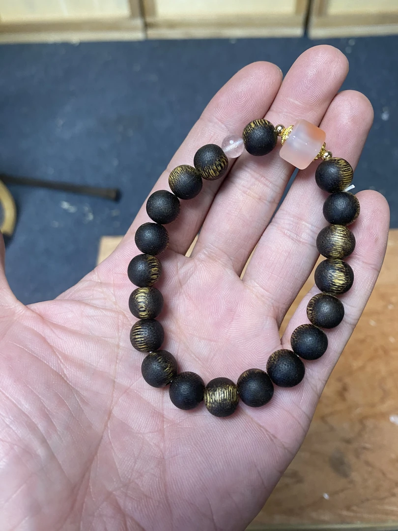 增香沉香木串搭配玛瑙配饰单圈圆珠