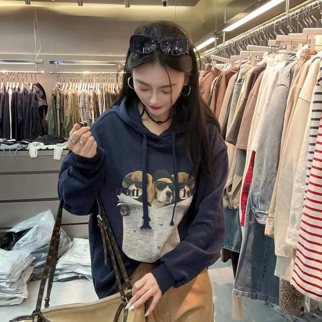 厚款见外包装女连帽常规圆领卫衣上衣冬季宽松加厚
