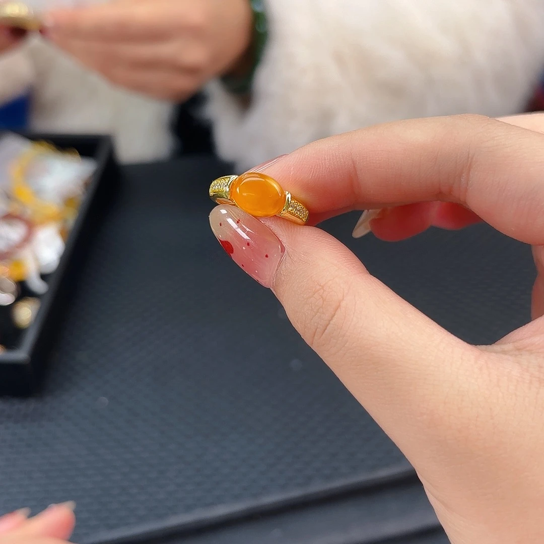 琥珀未镶嵌珠宝奇石蜜蜡马鞍戒