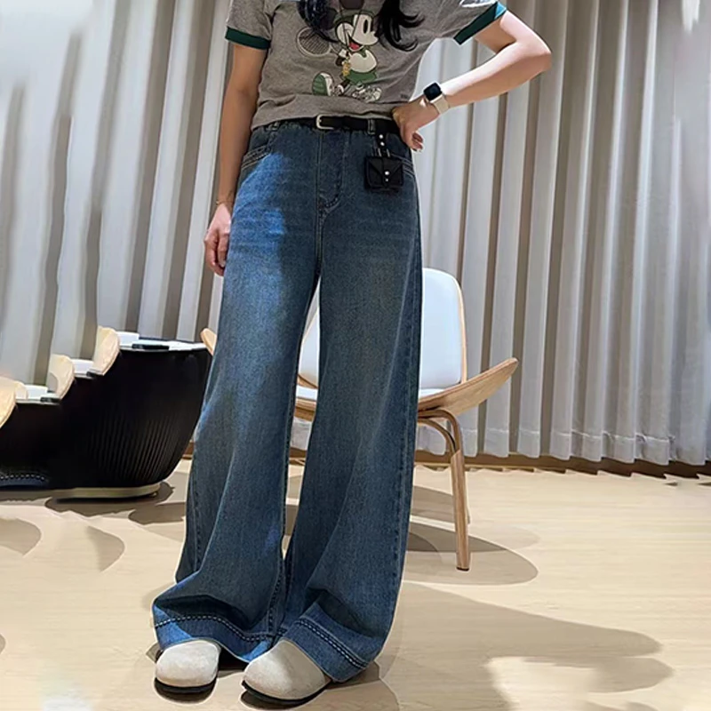 女童牛仔裤新款2025年爆款松紧腰牛仔裤显瘦百搭宽松时尚牛仔