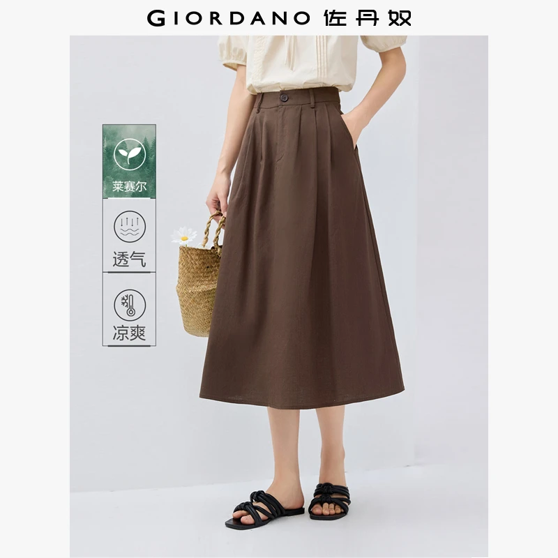 佐丹奴莱赛尔A字半身裙女装夏季清凉压褶显瘦半身裙 05465091