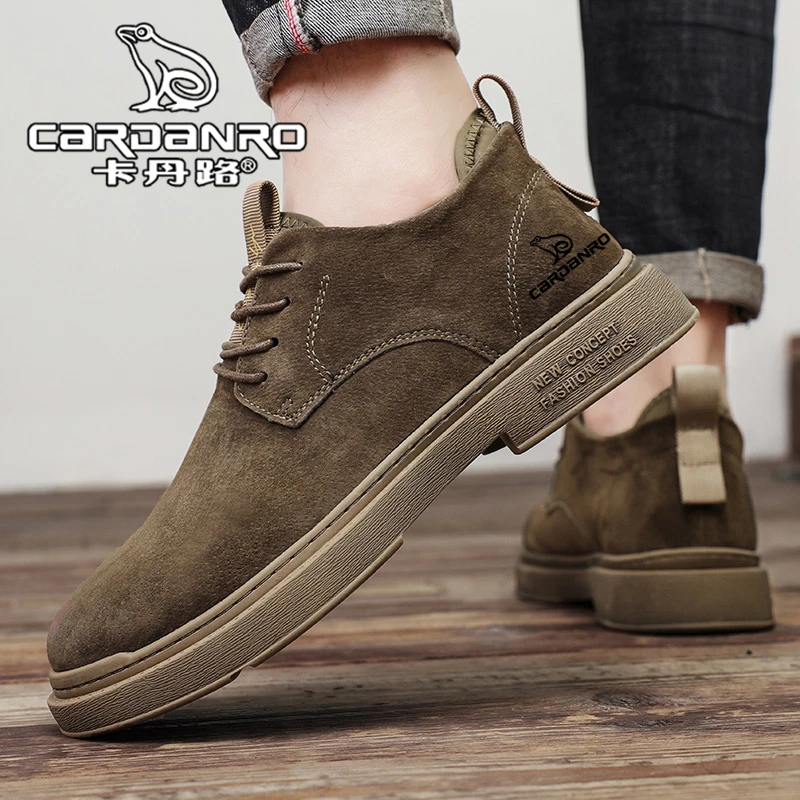 意大利卡丹路真皮马丁靴男冬季英伦风复古翻毛皮鞋男士低帮工装靴