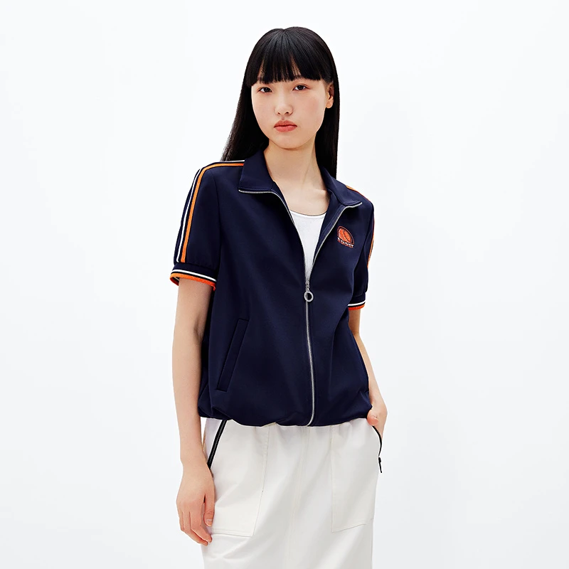 十二篮专选25夏新款时尚撞色高弹立领运动休闲外套女7C65210260