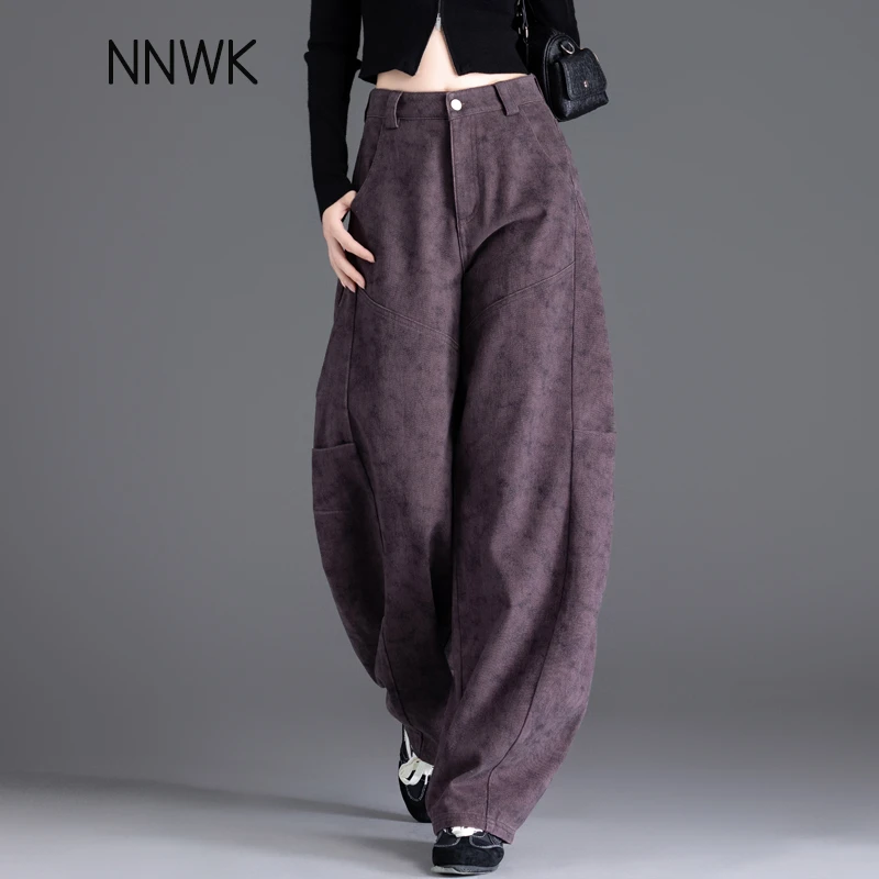 紫色扎染解构牛仔裤女2025新款秋冬季小个子工装裤休闲印花弯刀裤