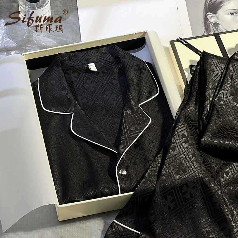 Sifuma/斯服玛《KLX》春秋丝质长袖两件套装情侣睡衣家居服女