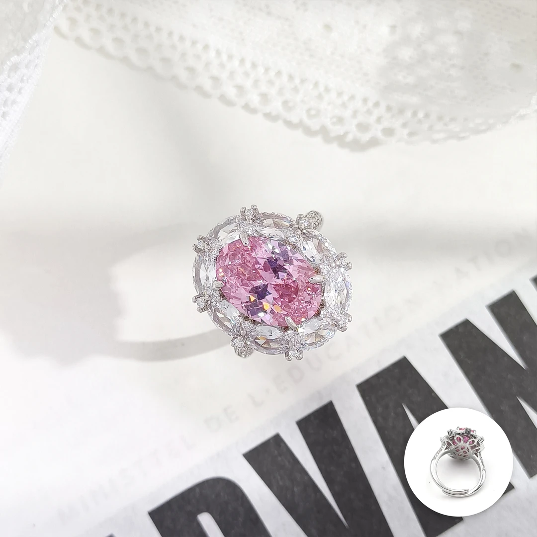 铜合金合成锆石戒指 WFXLM-003200【粉槿绽蕊】 戒指轻奢精致欧美