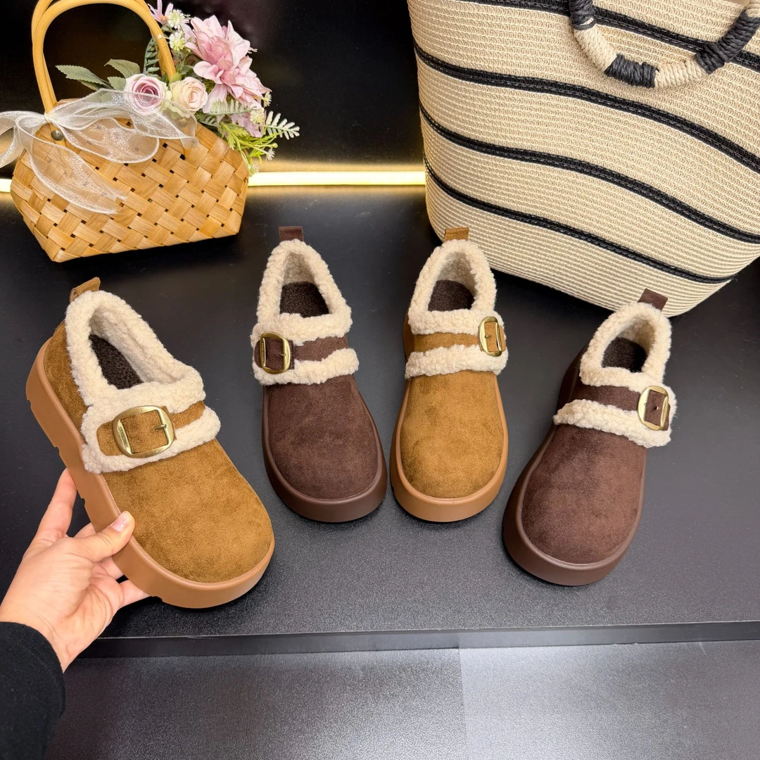 【可甜可盐】2025冬季新款厚底加绒雪地靴保暖毛毛鞋棉鞋勃肯鞋女