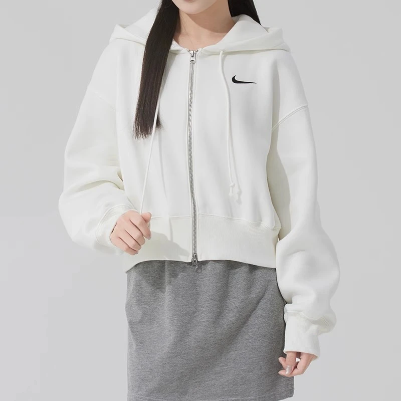 Nike耐克正品女子宽松短款全长拉链开襟卫衣加绒连帽衫上衣HJ0941