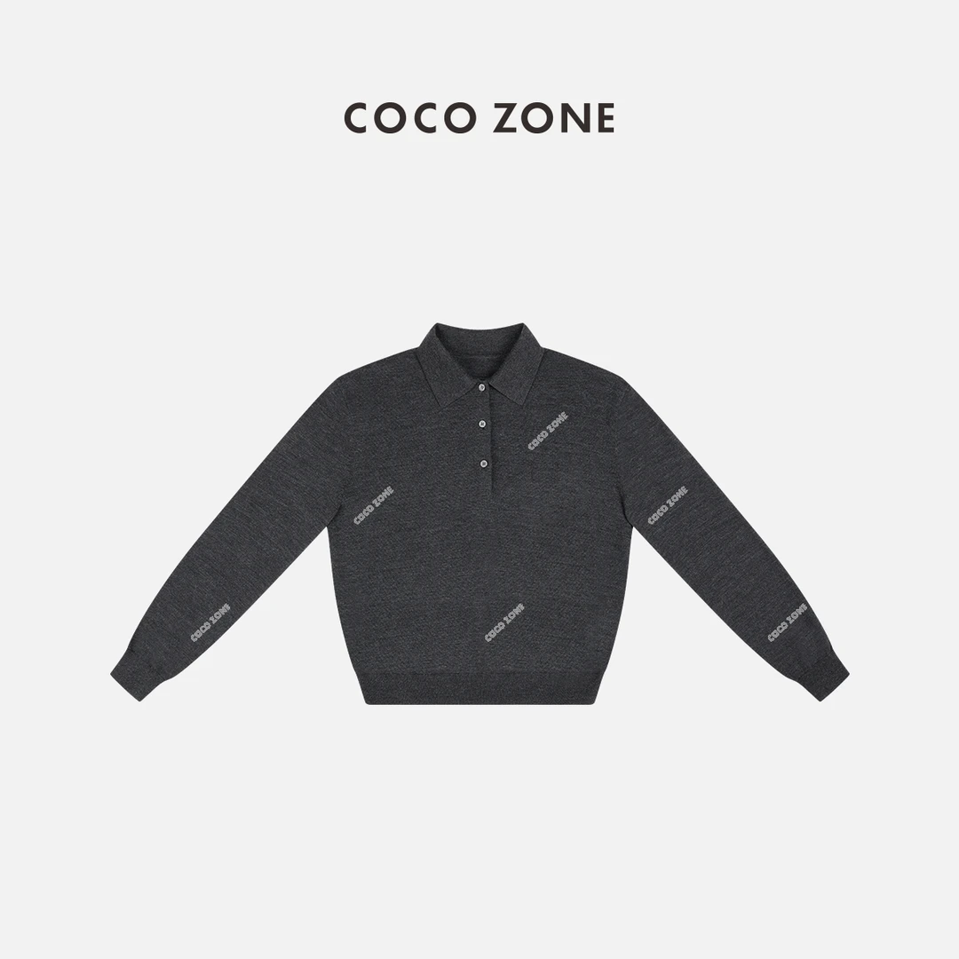 COCO ZONE 刘一一 100绵羊毛翻领三粒扣设计针织衫CD1A0271