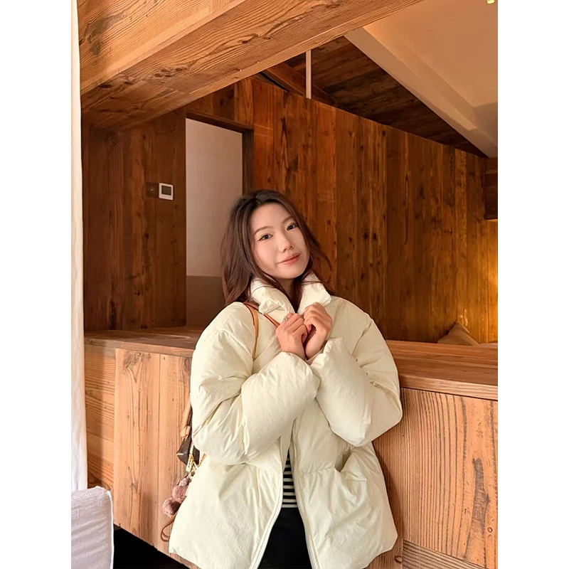 piecebypiece 立领宽松短款羽绒服女秋冬新款简约保暖白鸭绒外套