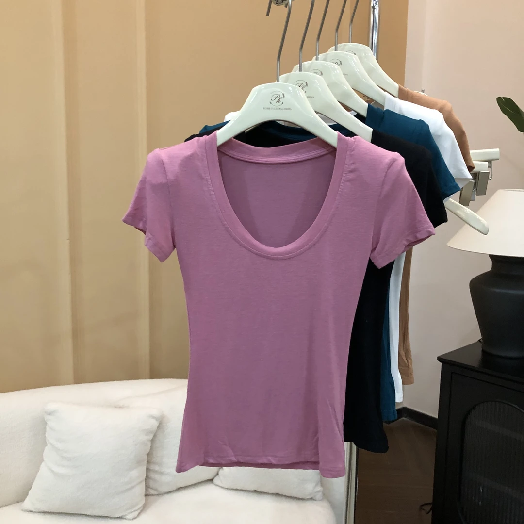 U领正肩修身百搭T恤