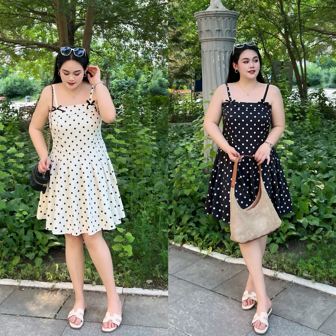 像素情话 / 复古浪漫波点连衣裙15386花契大码200斤胖mm休闲时尚