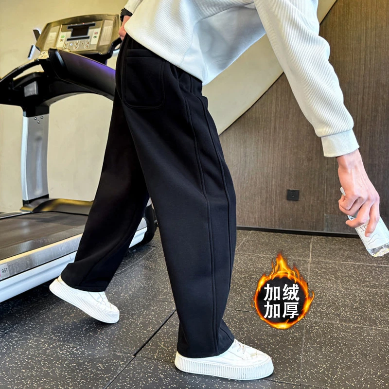 休闲裤男士加绒加厚裤子秋冬款2025新款卫裤宽松直筒男装弯刀长裤