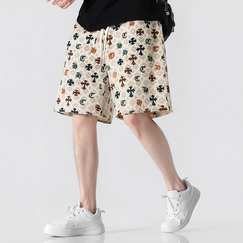 潮流轻奢男装夏季新品潮牌十字老花针织提花时尚休闲百搭宽松短裤