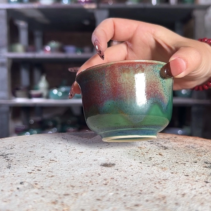 瓷片钧瓷小摆件杯子657