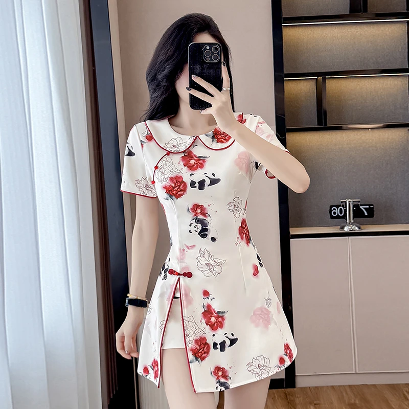 8110新款新中式国风时尚复古套装小个子旗袍裙名媛风连衣裙套装