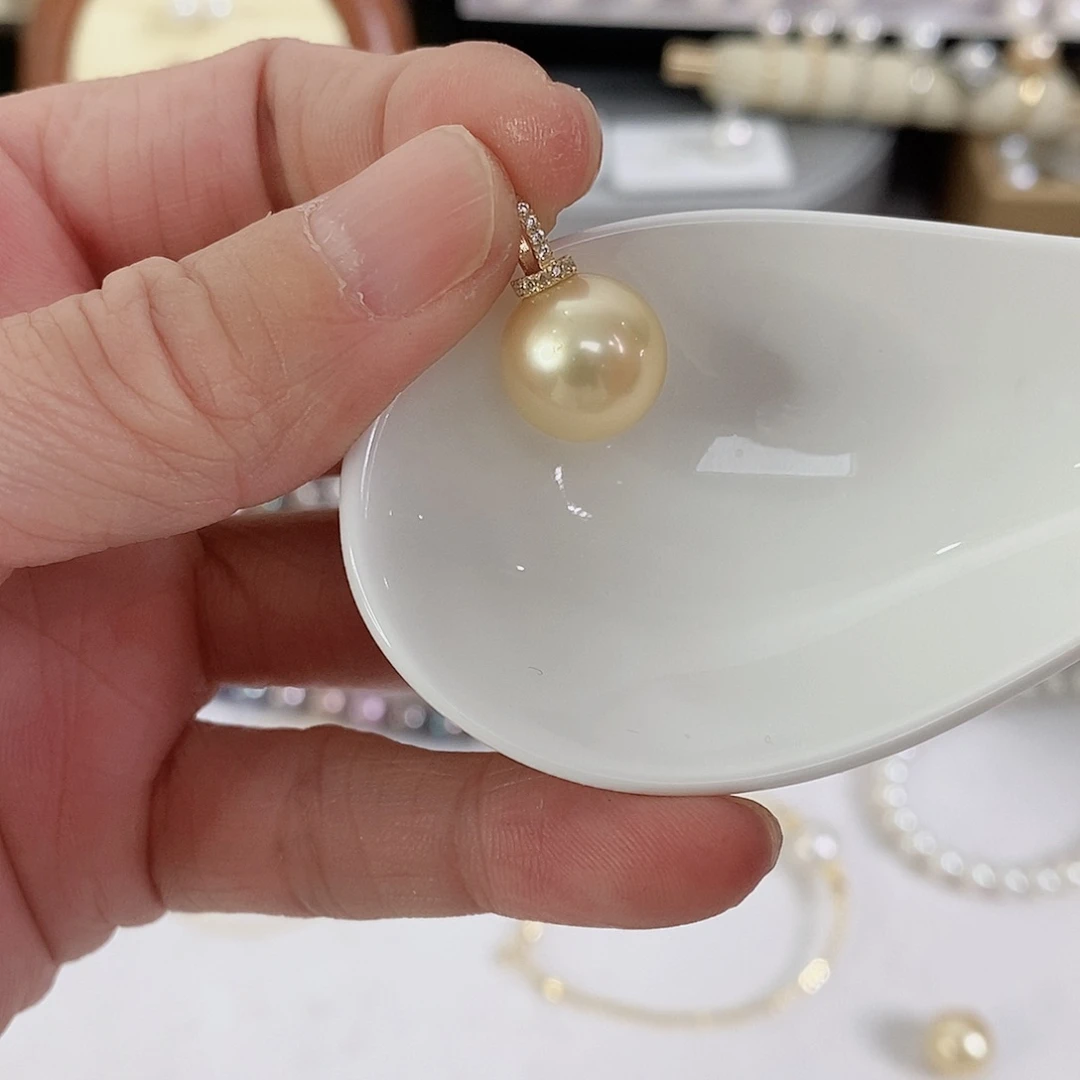海水珍珠吊坠(不含链)18K金镶嵌12-13