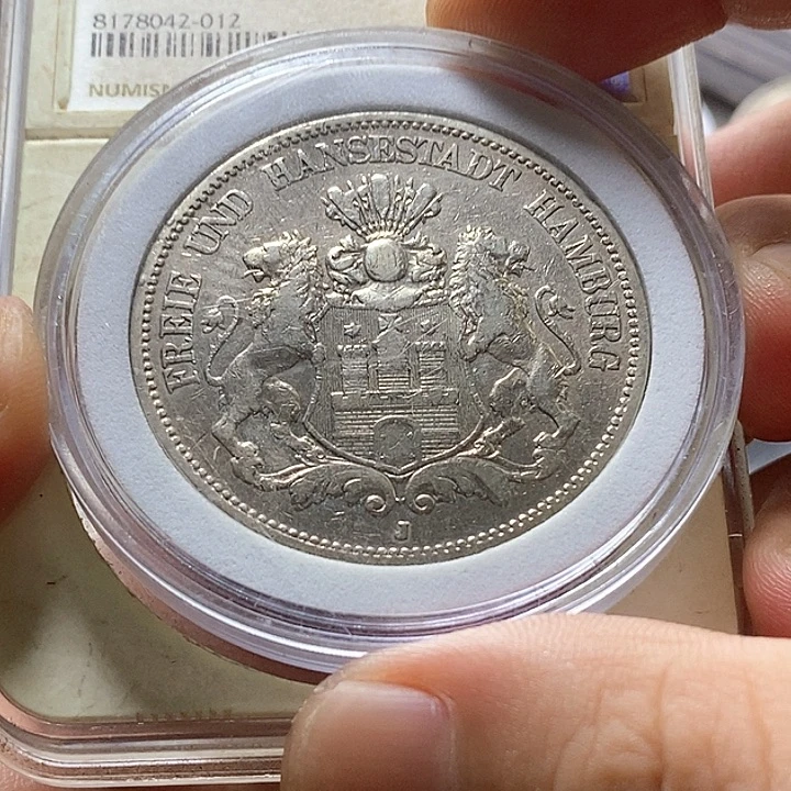 银Ag900德国自由市汉堡5马克银币
