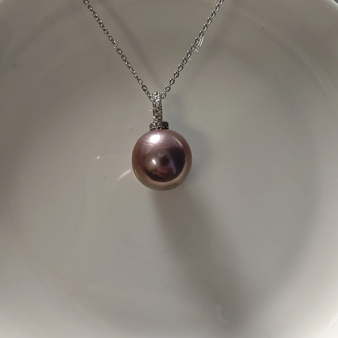 【三生专享】淡水有核紫珠14-15mm万能扣珍珠吊坠