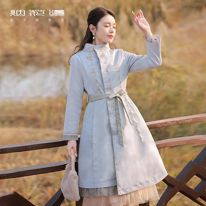 烟花烫国风刺绣棉衣外套女 2025冬季新复古款中长款保暖大衣 花醉