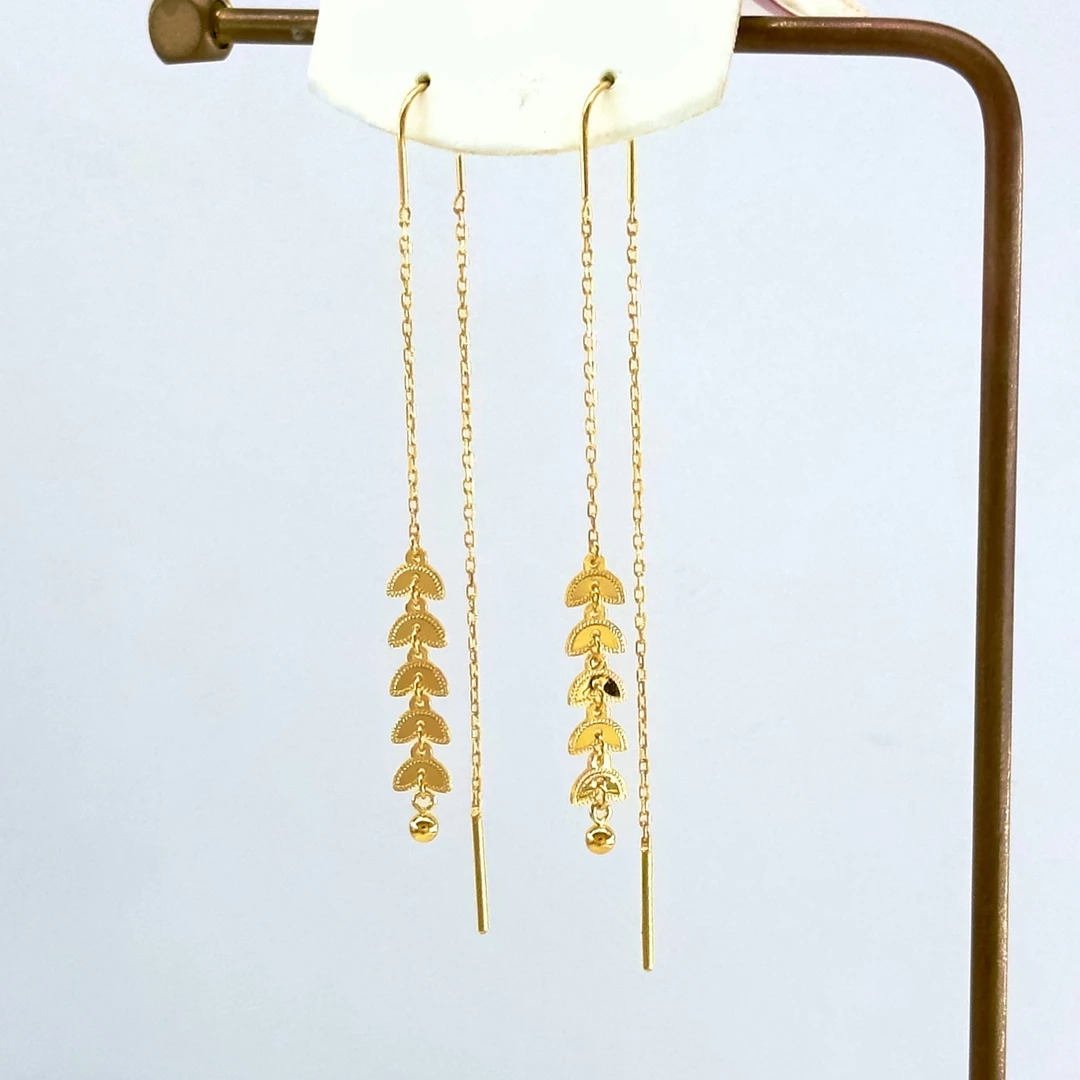 庚震黄金5G足金麦穗镜面辘珠描边U形耳线2.64