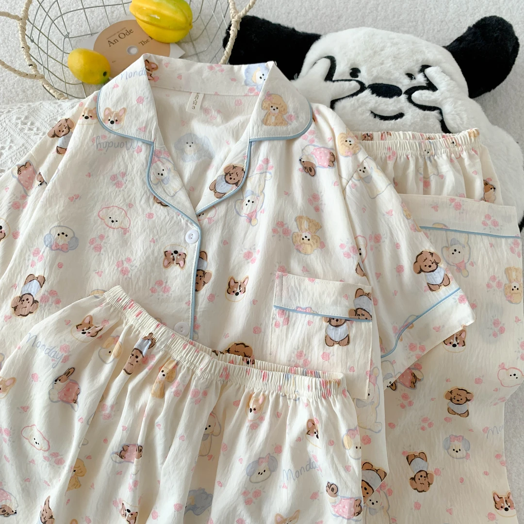 【拍一发三】2025夏季新款云朵棉睡衣女三件套家居服可爱卡通韩版风