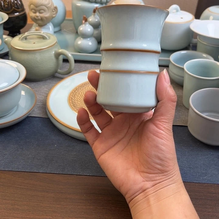 汝瓷天青竹节六君子桶