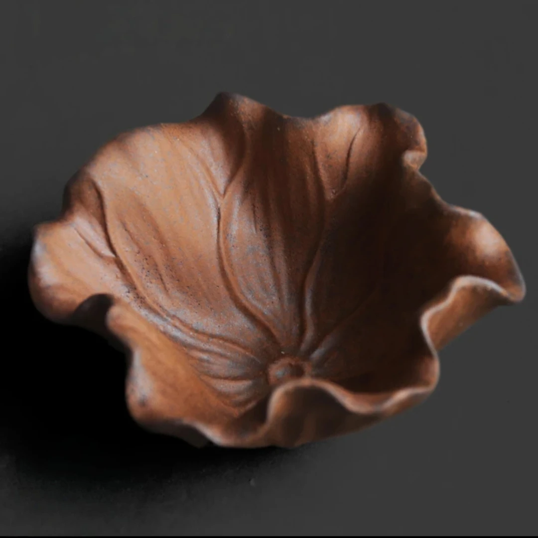 【陶器】复古粗陶老岩泥荷叶小茶杯中式禅意个性创意喝水品茗酒水