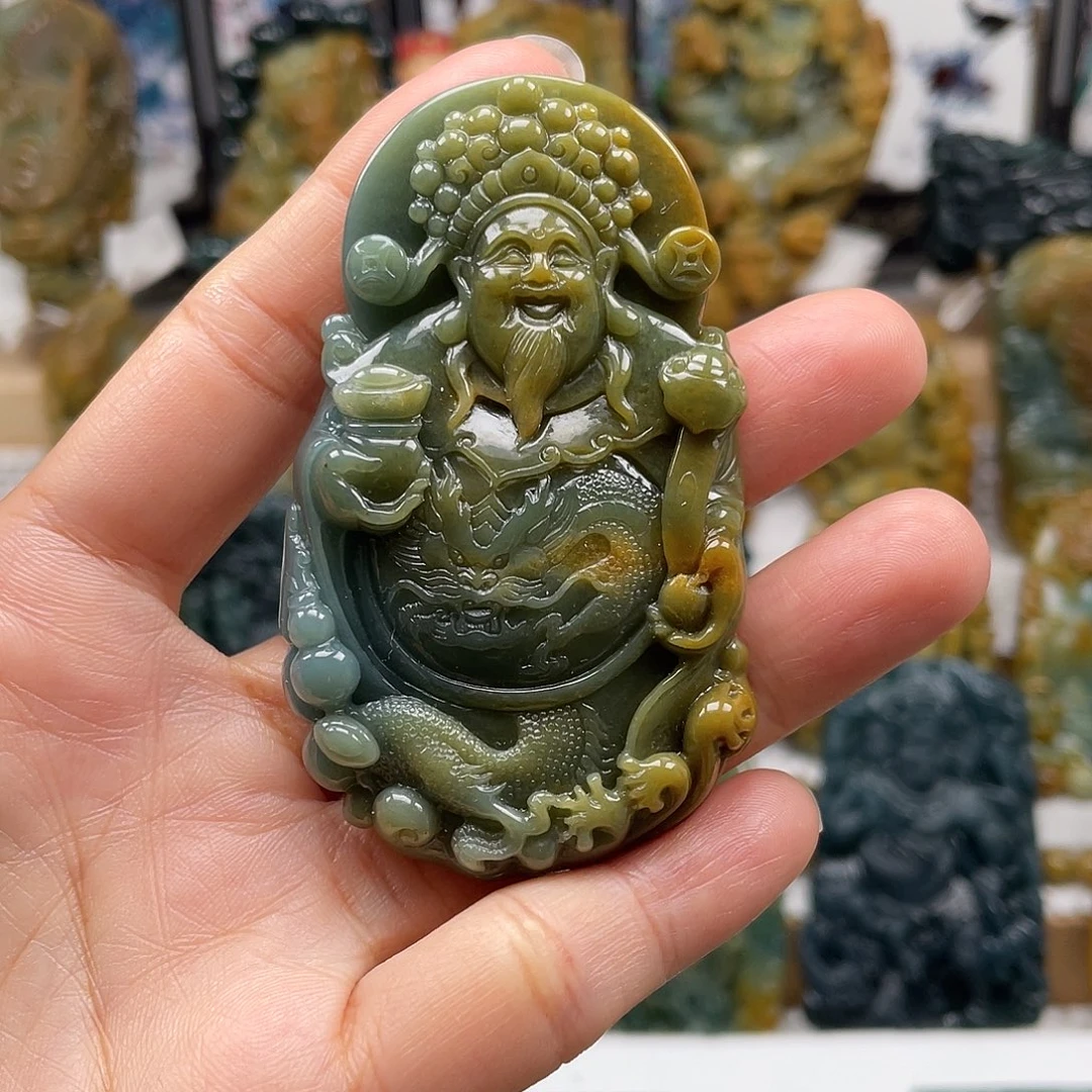 翡翠未镶嵌颈饰天然翡翠a货财神