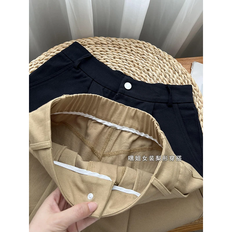 【茉雨】韩版百搭后腰松紧A字卷边休闲工装短裤女藏肉显瘦阔腿裤夏