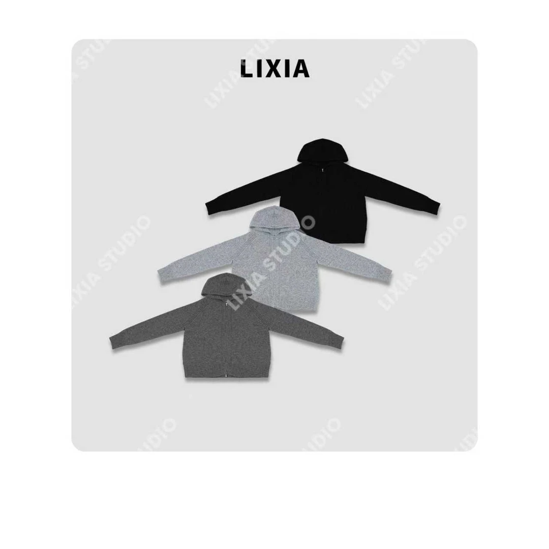 LIXIA【伦敦公式】休闲时尚慵懒感100羊毛连帽拉链款外套-D9852