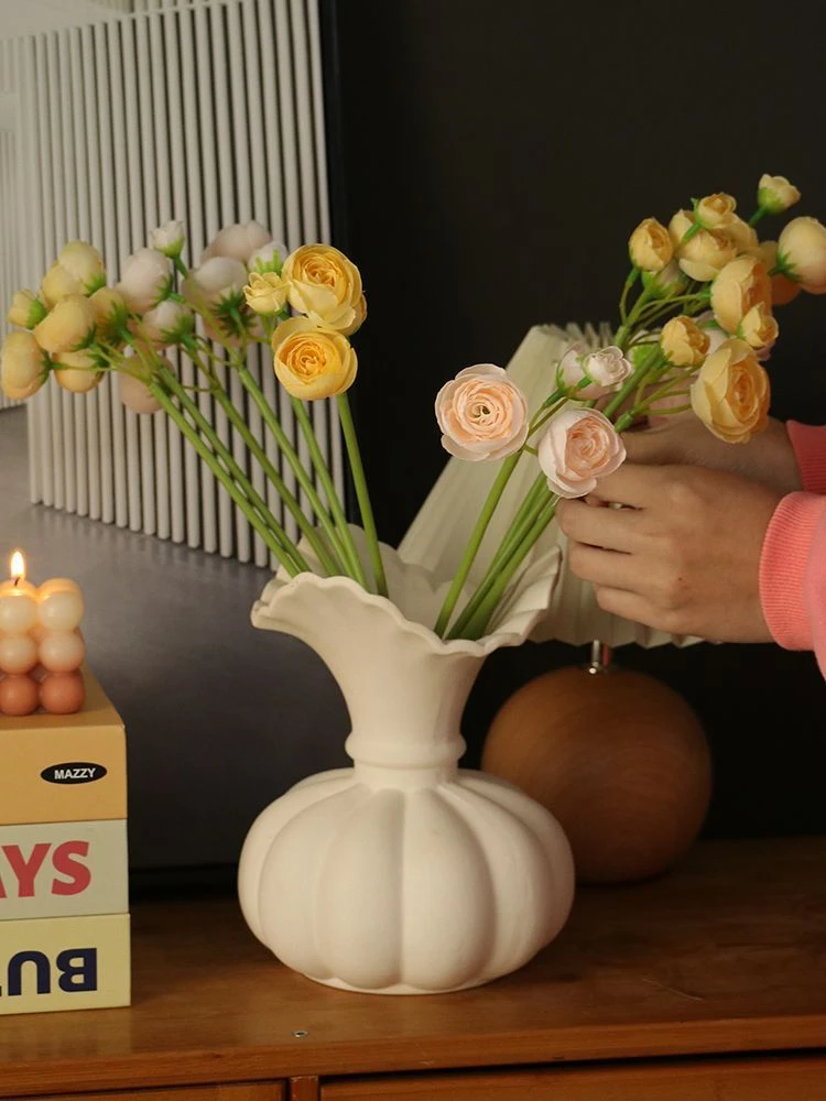法式奶油风陶瓷花瓶复古高级感水养桔梗轻奢客厅餐桌插花装饰摆件