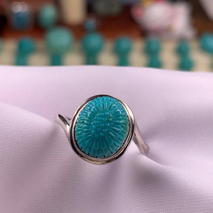 绿松石银S925镀金镶嵌珠宝奇石9.6x11mm