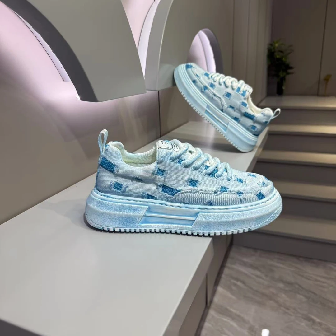 3683【皮鞋码】2025春夏新款布面拼接洋气百搭系带厚底男款休闲鞋