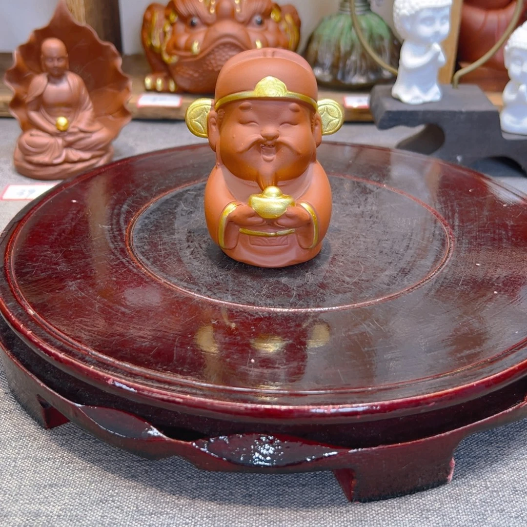 茶宠紫砂朱泥元宝财神9厘米