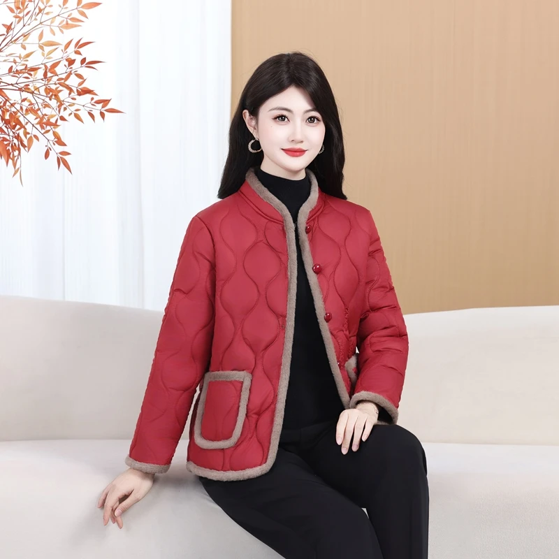 秋冬翻领短款棉服棉衣加厚女中老年小棉立领保暖时尚
