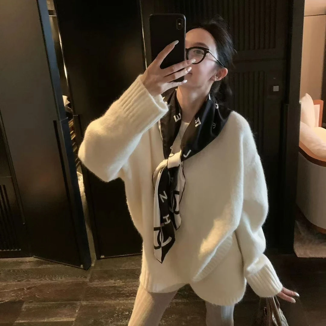 2024秋冬新款套装女时尚百搭宽松慵懒风套头圆领上衣休闲针织短裤