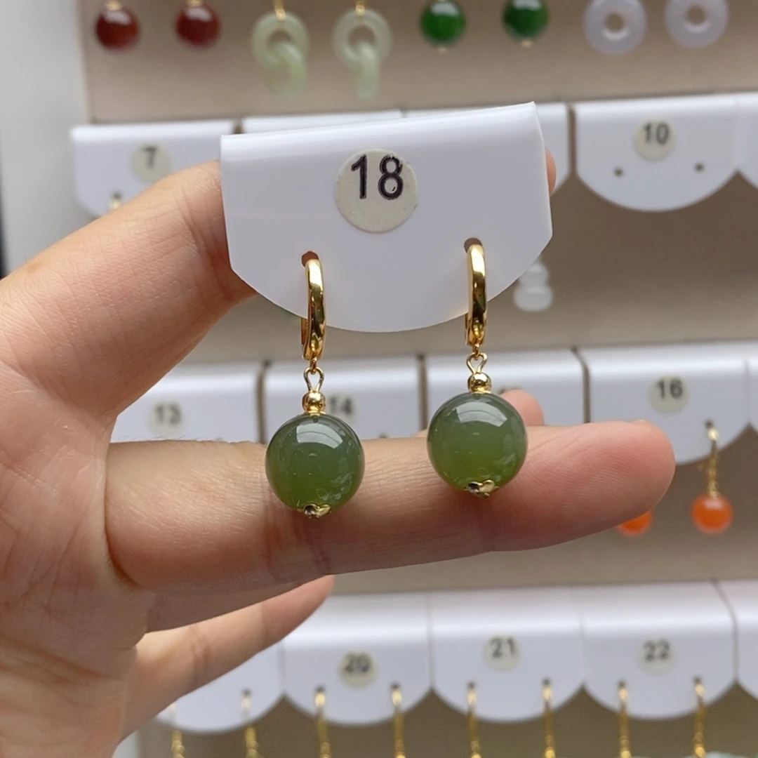 银S925镶嵌和田玉耳饰