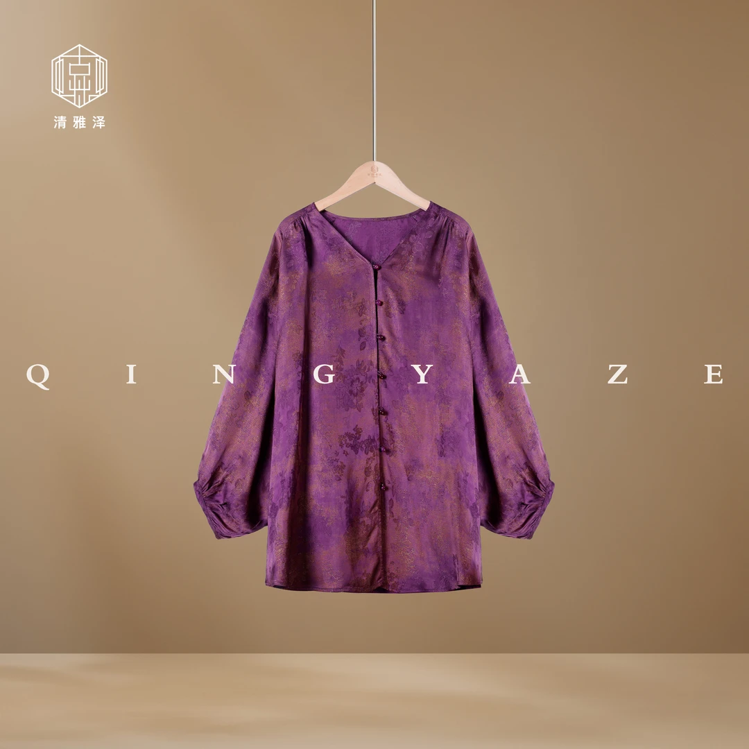 醉紫流光！人丝织金提花新中式上衣！GZ5934