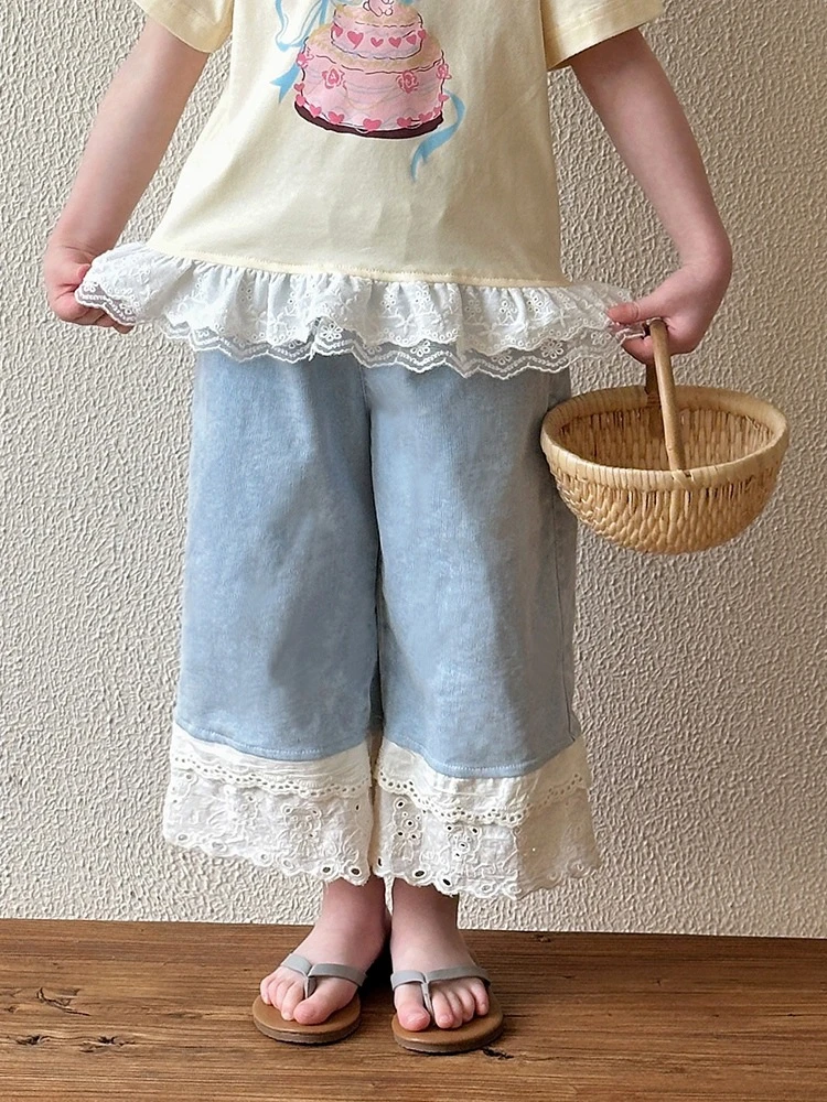 女童牛仔裤夏季薄款2025新款儿童洋气直筒阔腿裤宽松宝宝夏装裤子