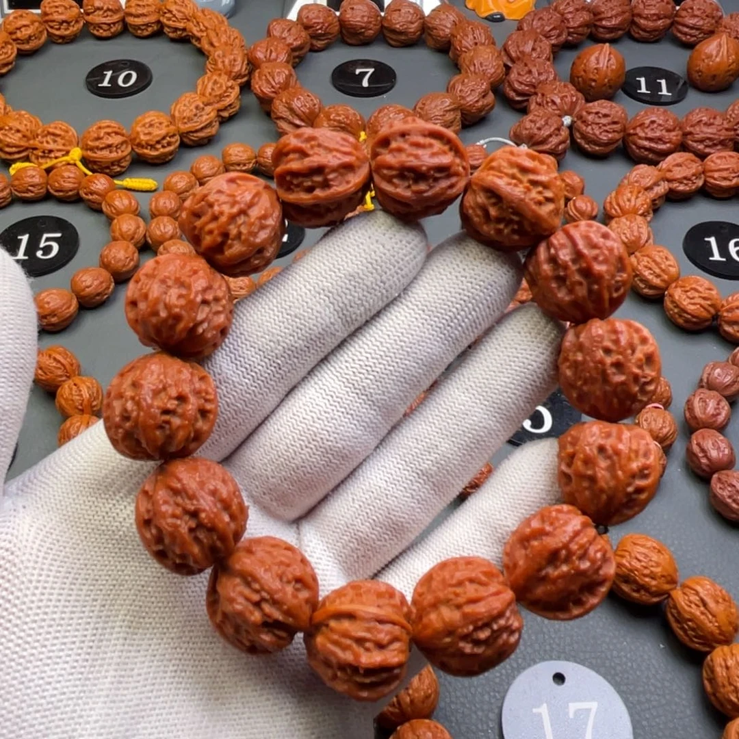 文玩核桃手串野生核桃火焰纹京八棱秋子手串