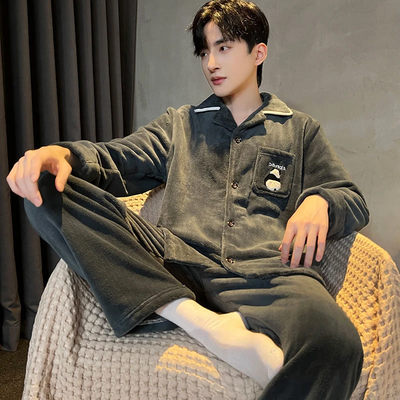 2025年秋冬上新秋冬季男士时尚慕斯绒睡衣舒适加厚保暖套装家居服