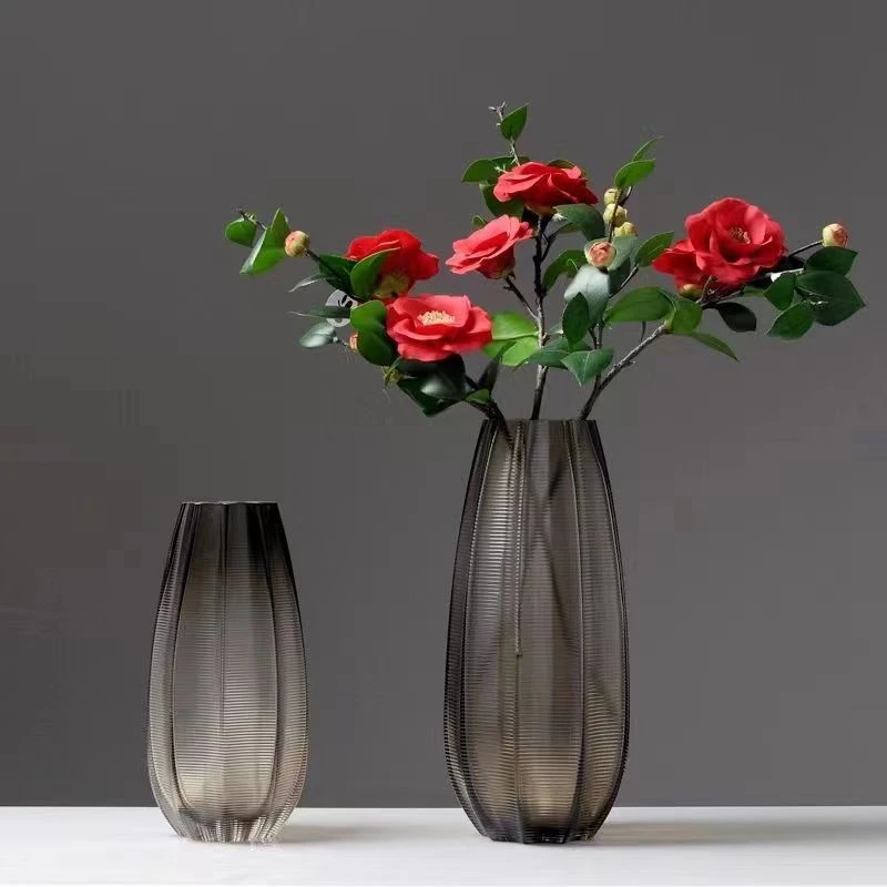 简约咖色玻璃花瓶客厅茶几餐桌鲜花水培雪柳花瓶花器装饰摆件大号