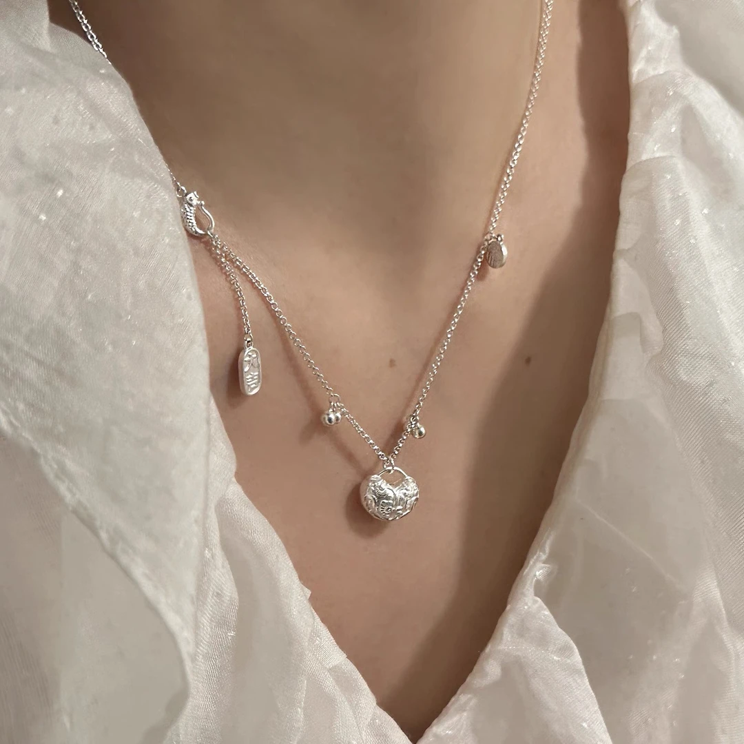 坠链均足银 新中式足银项链小福袋硕果累累项链国潮古风时尚百搭