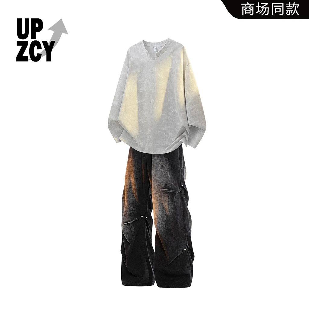UPZCY扎染长袖T恤套装男士春秋潮流痞帅宽松休闲两件套高级感男装