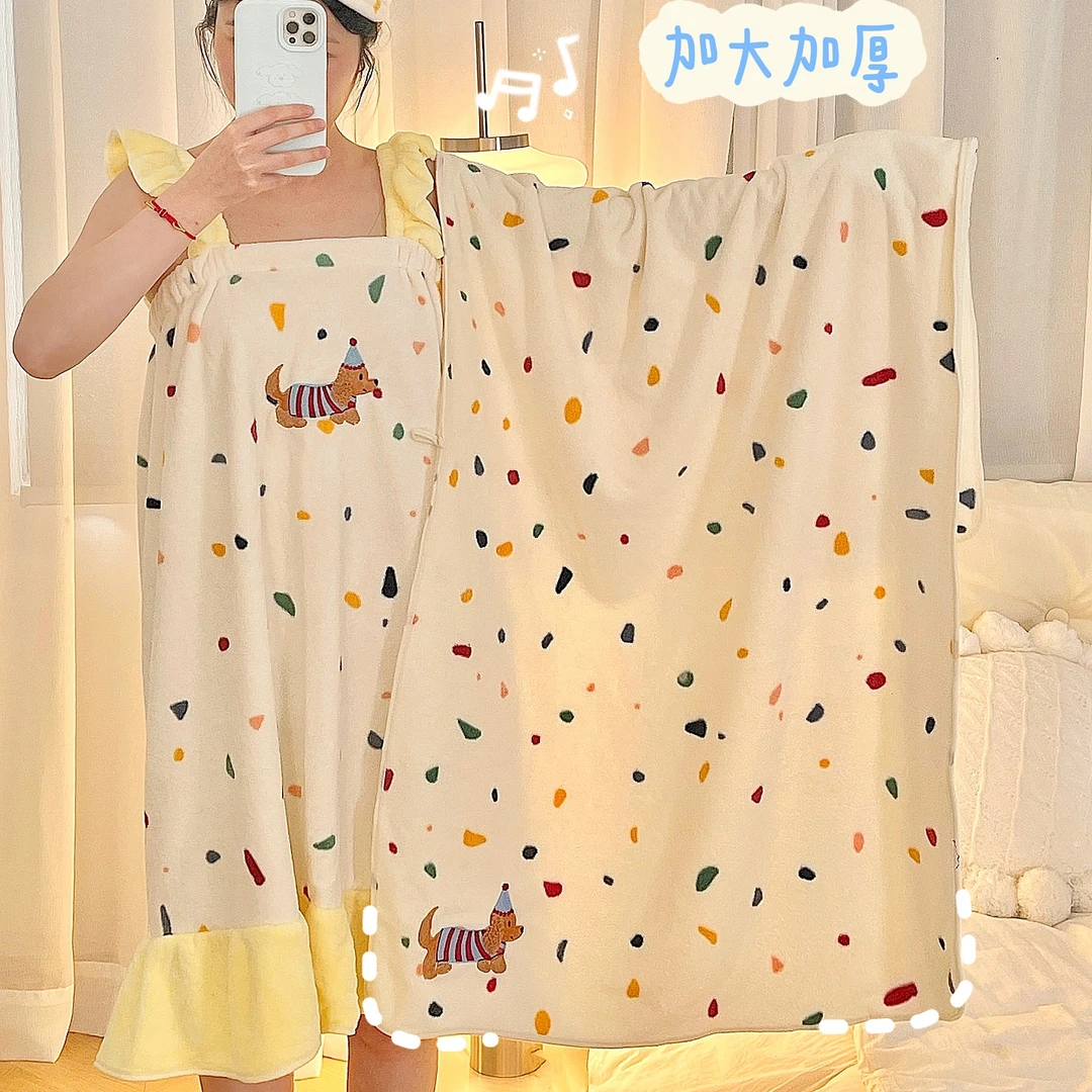 可爱家用浴裙浴巾速干吸水大人毛巾干发帽浴袍洗澡穿可穿可裹女生