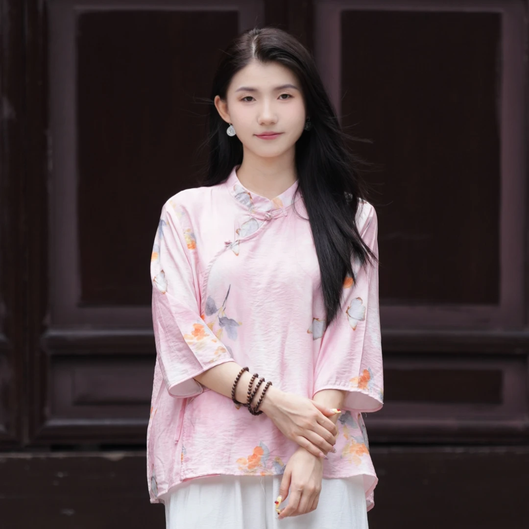 上衣气质复古小衫新中式中国风夏款提花衬衣