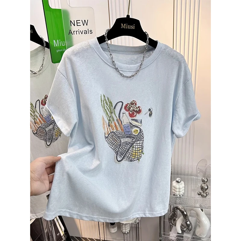 雪花棉T恤女短袖200斤胖mm大码宽松遮肚显瘦棉麻凉感上衣夏季