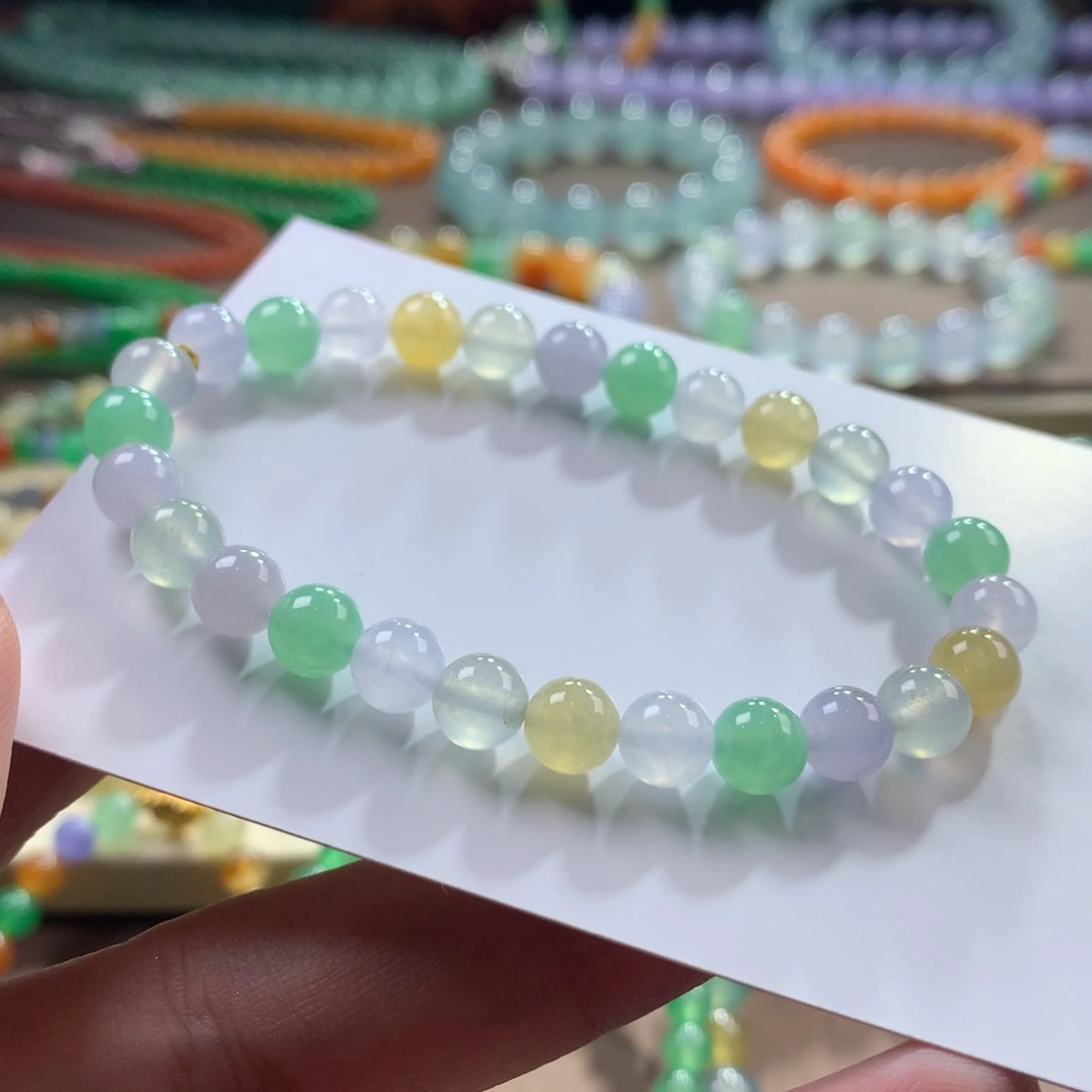 未镶嵌手链翡翠翡翠冰川底马卡龙卡6.50+